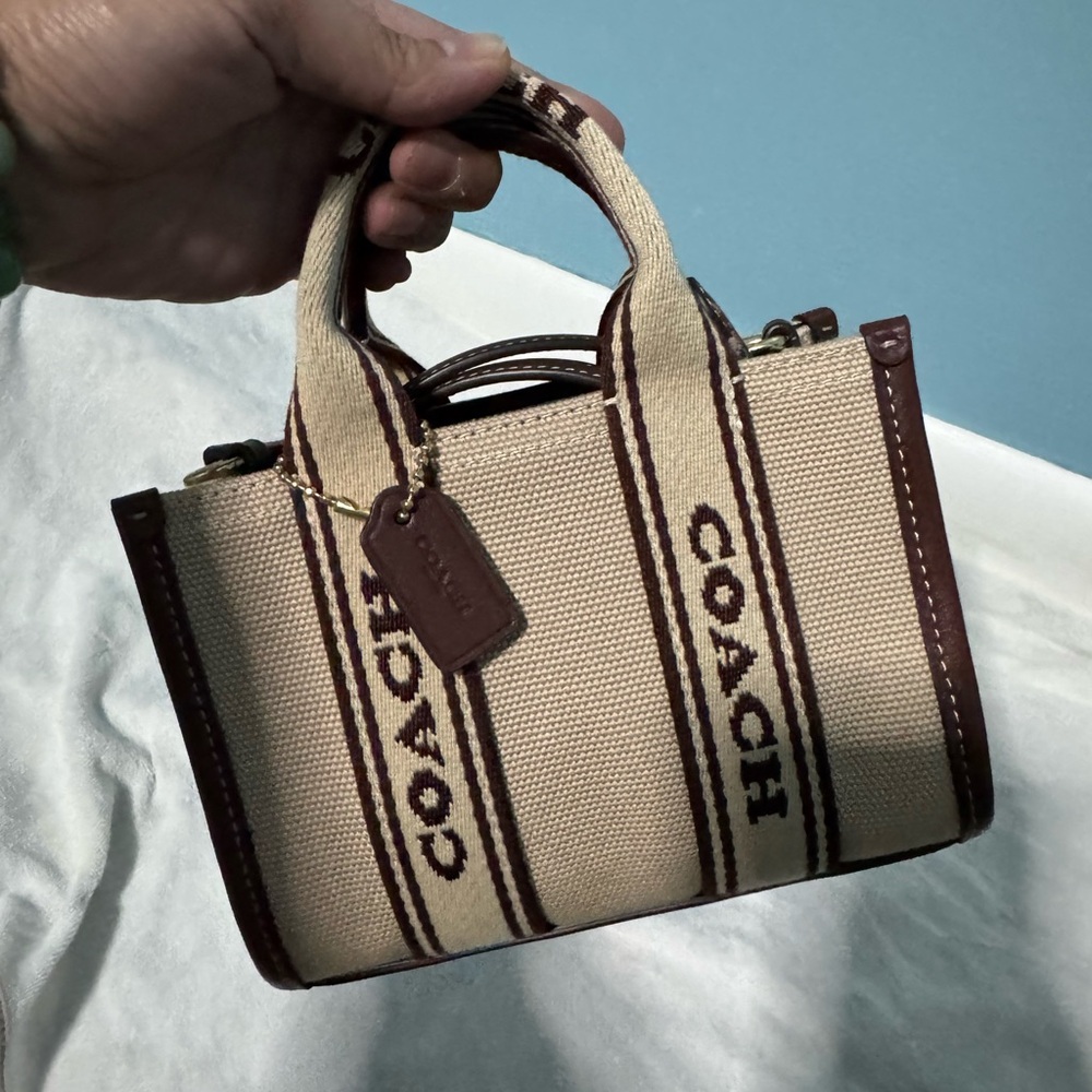 Coach Mini Tote in Cream and Brown Canvas